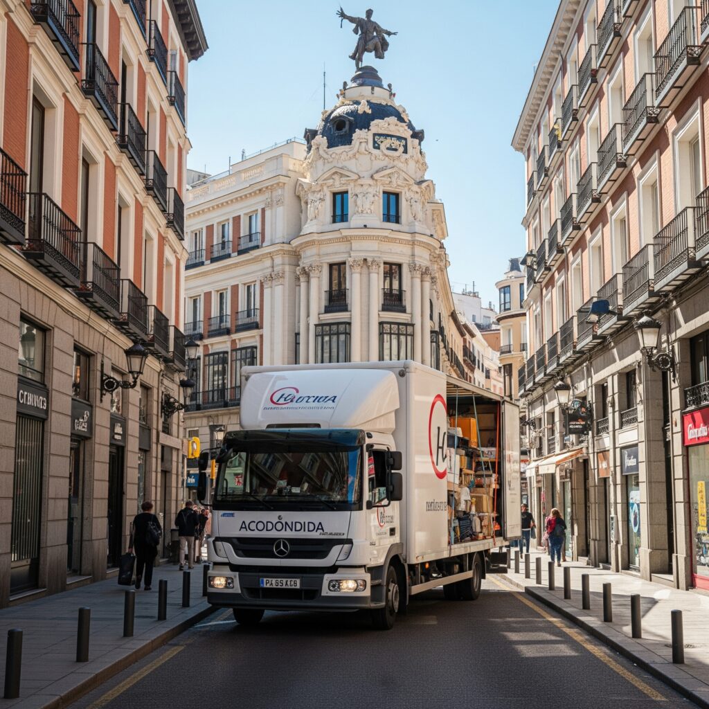 Camión de mudanzas en una calle de Madrid.